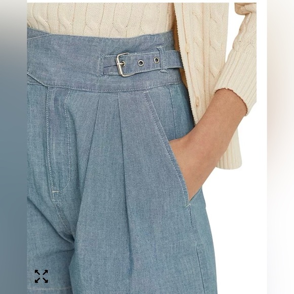 Ralph Lauren High Waist Pleated Chambray Shorts - Size 14-Side buckles-Pockets - Picture 11 of 12